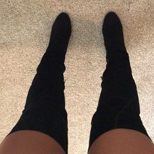 Black faux suede aldo thigh high boots